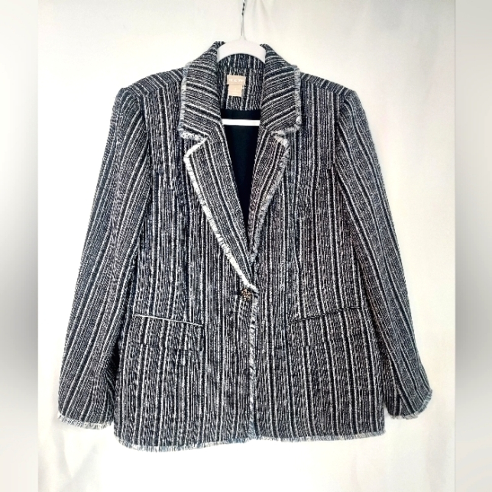 Chico's NWT Tweed Academia Silver Fall Office Blazer  Size 2 (12-14)
